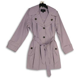 Womens Purple Single Breasted Button Front Belted Trench Coat Size XL