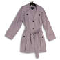 Womens Purple Single Breasted Button Front Belted Trench Coat Size XL image number 1