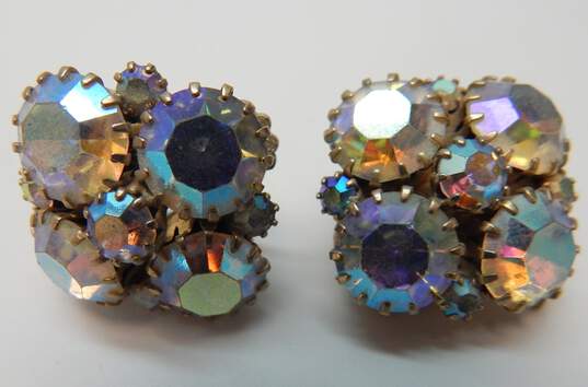 VNTG Weiss Aurora Borealis Gold Tone Cluster Clip On Earrings 16.7g image number 3