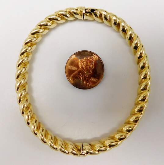 14K Yellow Gold Brushed & Polished Textured Bangle Bracelet 14.7g image number 7
