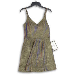 NWT Womens Multicolor V-Neck Spaghetti Strap Short A-Line Dress Size 7