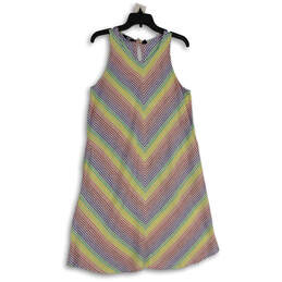 Womens Multicolor Chevron Sleeveless Round Neck A-Line Dress Size M 10-12