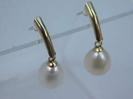 14K Yellow Gold Pearl Earrings 2.1g alternative image