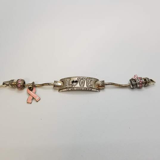 Brighton Silver Tone Crystal Enamel Power Of Pink Cancer Love Bracelet 42.4g image number 5