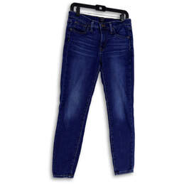 Womens Blue Denim Mid Rise Pockets Medium Wash Skinny Leg Jeans Size 28