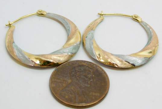 10k Tricolor Gold Twisted Hoop Earrings 1.2g image number 6
