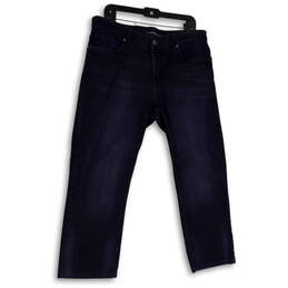 Womens Blue Denim Dark Wash Pockets Stretch Straight Leg Jeans Size 34/30