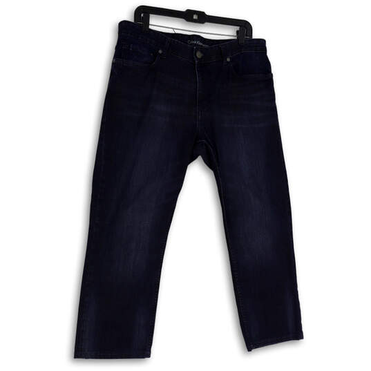 Womens Blue Denim Dark Wash Pockets Stretch Straight Leg Jeans Size 34/30 image number 1