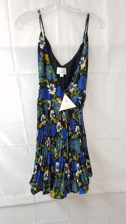 Lost + Wander Pisces Floral Pleated Wrap Dress Black Yellow/Purple