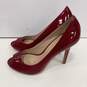 Womens Burgundy Patent Leather Slip On Peep Toe Stiletto Heels Size 9.5M image number 3