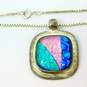 Artisan 925 Chunky Dichroic Glass Pendant Necklace 28.9g image number 5