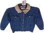 Womens Blue Sherpa Long Sleeve Collared Button Up Denim Jacket Size Small image number 4