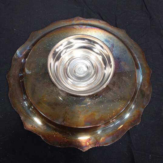 Vintage Rogers Bros. Heritage Silver Plate and Glass Chip and Dip Snack Tray Lazy Susan image number 4