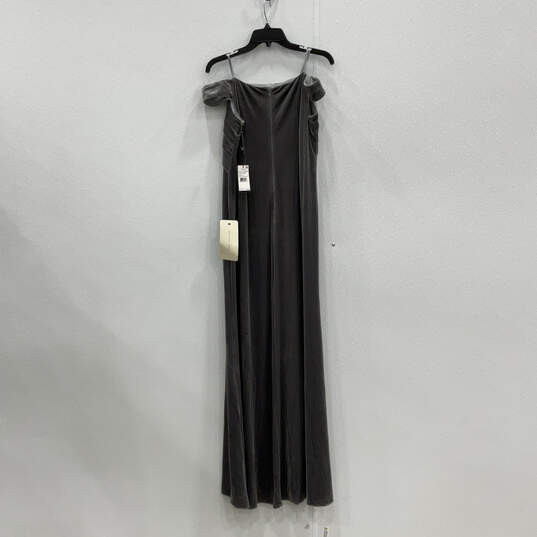 NWT Womens Gray Velvet Off Pleated Shoulder Back Zip Maxi Dress Size 10 image number 2