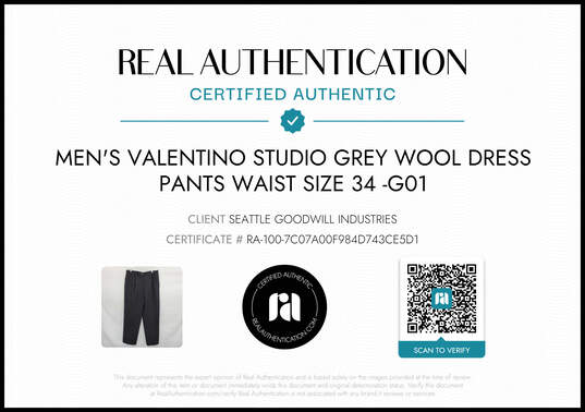 Valentino Studio Grey Wool Dress Pants Men's 34x29 AUTHENTICATED image number 2