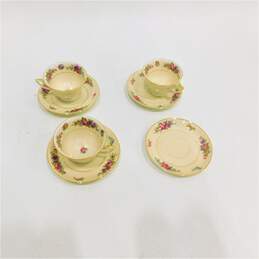 Thomas Ivory Bavaria Floral Gold Trim Set of 4 Footed Cups & Saucers