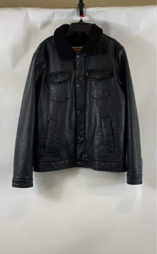 Levi's Men Black Faux Leather Jacket/ Sherpa Lining- L image number 1
