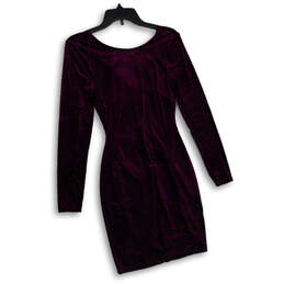 Womens Purple Black Velvet Long Sleeve Back Zip Bodycon Dress Size 0