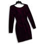 Womens Purple Black Velvet Long Sleeve Back Zip Bodycon Dress Size 0 image number 1