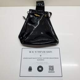 AUTHENTICATED Longchamp Black Patent Leather Drawstring Slingbag