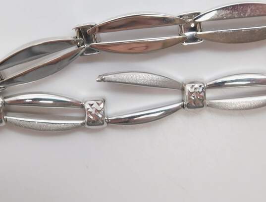 10K White Gold Puffed Etched & Brushed Textured Bar Linked Bracelet For Repair 5.1g image number 3