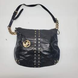 Michael Kors Black Patent Leather Studded Crossbody Bag 14x12x2"