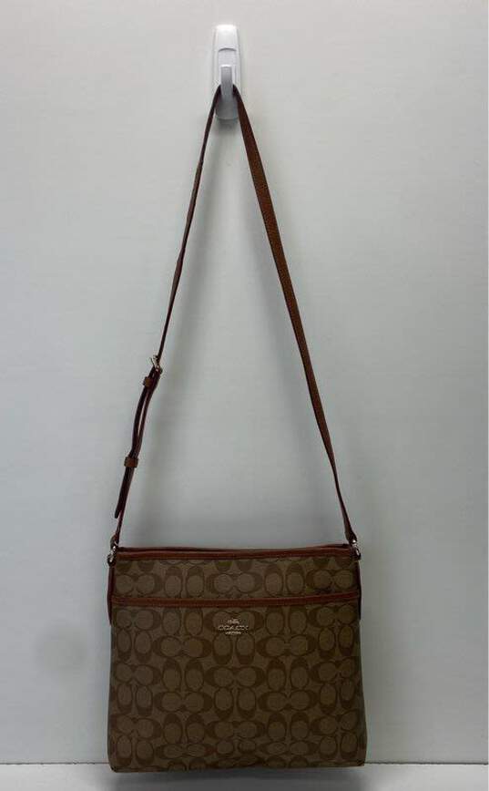 Coach Canvas Brown Crossbody Purse image number 1