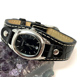 Designer Fossil Silver-Tone Leather Adjustable Strap Analog Wristwatch