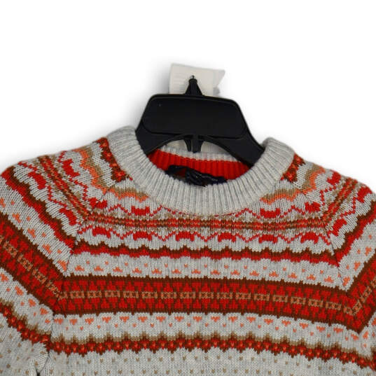Womens Gray Red Fair Isle Crew Neck Long Sleeve Knit Pullover Sweater Sz XS image number 3