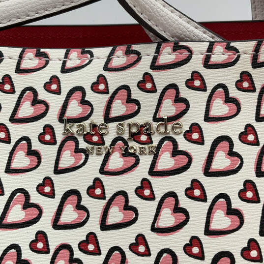 Womens White Pink All Day Heart Printed Double Handle Tote Bag W/ Wallet image number 7