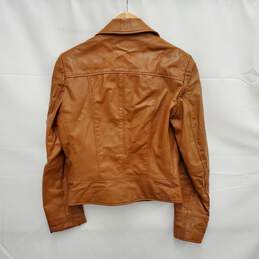 VTG Neto WM's Tan Leather Bomber Jacket Size 38 alternative image