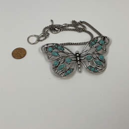 Designer Fossil Silver-Tone Rope Chain Turquoise Butterfly Pendant Necklace alternative image
