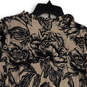 Womens Beige Black Floral Tie Neck Long Sleeve Pullover Blouse Top Size S image number 4