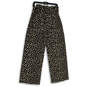 Womens Black Beige Animal Print Straight Leg Paperbag Pants Size Small image number 2