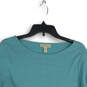 Womens Turquoise Blue Knitted Roll-Tab Sleeve Pullover Blouse Top Size M image number 3