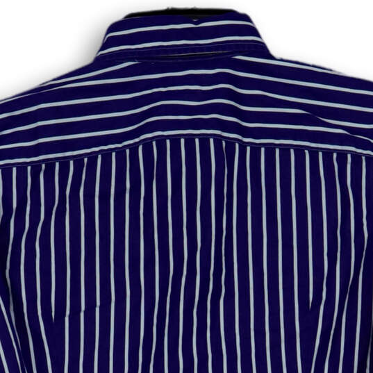 Mens Blue White Striped Long Sleeve Spread Collared Dress Shirt Size 14 image number 4
