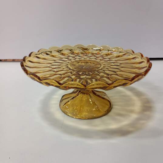 Vintage Amber Glass Pedestal Cake Plate image number 1