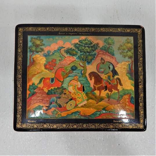 Vintage Ruslan and Ludmila Pushkin Russian Hand Painted Lacquer Box Mstera image number 3