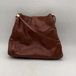Womens Brown Leather Double Compartment Single Strap Zip Shoulder Bag