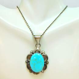 925 Faux Turquoise Ornate Pendant Necklaces 47.1g alternative image