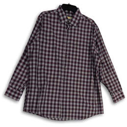 Mens Purple Plaid Long Sleeve Spread Collar Casual Button-Up Shirt Size L