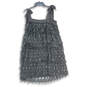 NWT Womens Black Square Neck Sleeveless Fringe Mini Dress Size Large image number 2