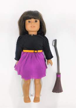 American Girl Doll Brown Hair & Eyes W/ Friendly Witch Halloween Costume Dress & Broom