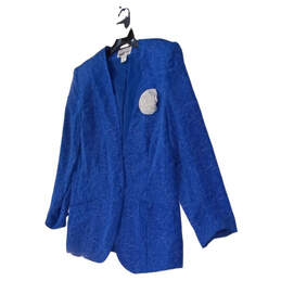 Womens Blue Abstract V Neck Long Sleeve One Button Blazer Jacket Size 8 alternative image