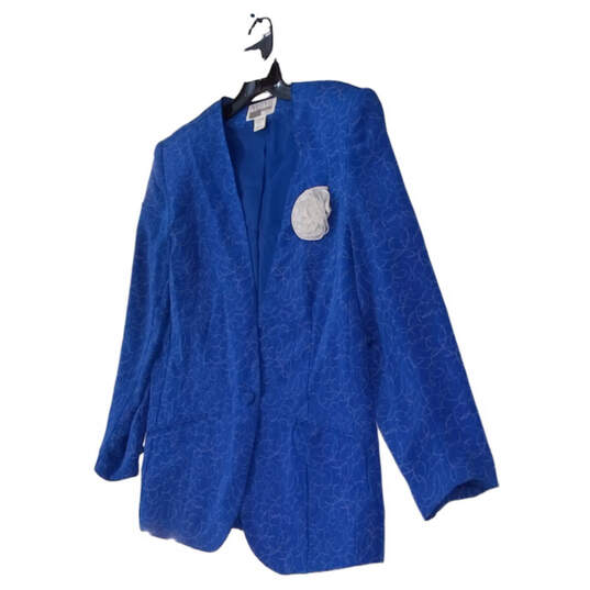Womens Blue Abstract V Neck Long Sleeve One Button Blazer Jacket Size 8 image number 2