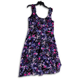 Womens Blue Pink Floral Pleated Sleeveless Back Zip Fit & Flare Dress Sz 14 alternative image