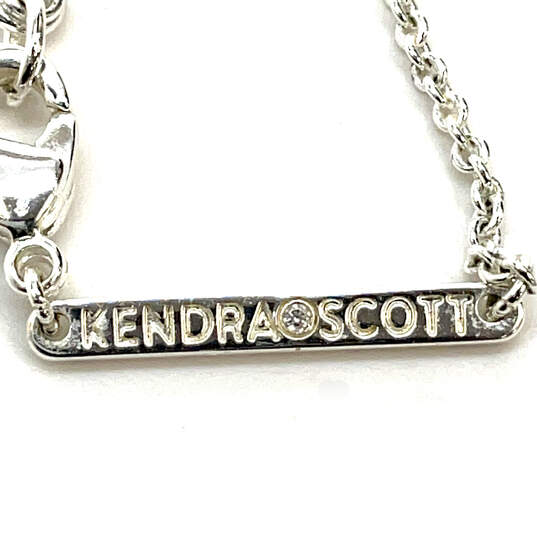 Designer Kendra Scott Silver-Tone Turquoise Bar Pendant Necklace With Bag image number 4