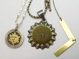 925 & Brass Taxco Sunflower Far Fetched Sun & Bar Drop Necklaces 49.1g
