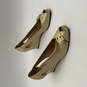 Womens Beige Leather Classic Peep Toe Slip-On Wedge Pump Heels Size 9 image number 4