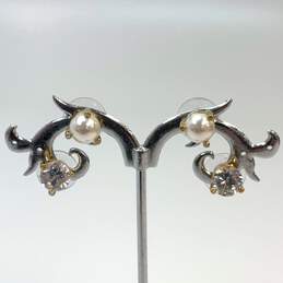 Lot Of 2 Designer Kate Spade Gold-Tone Clear Stone Pearl Stud Earrings